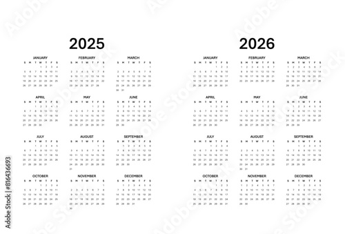 Calendar for 2025-2026 Week starts on Sunday