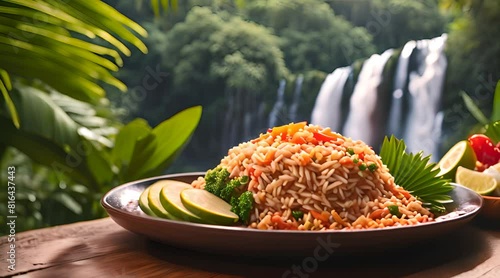 Exploring the delights of indonesian nasi goreng amidst a tropical paradise photo