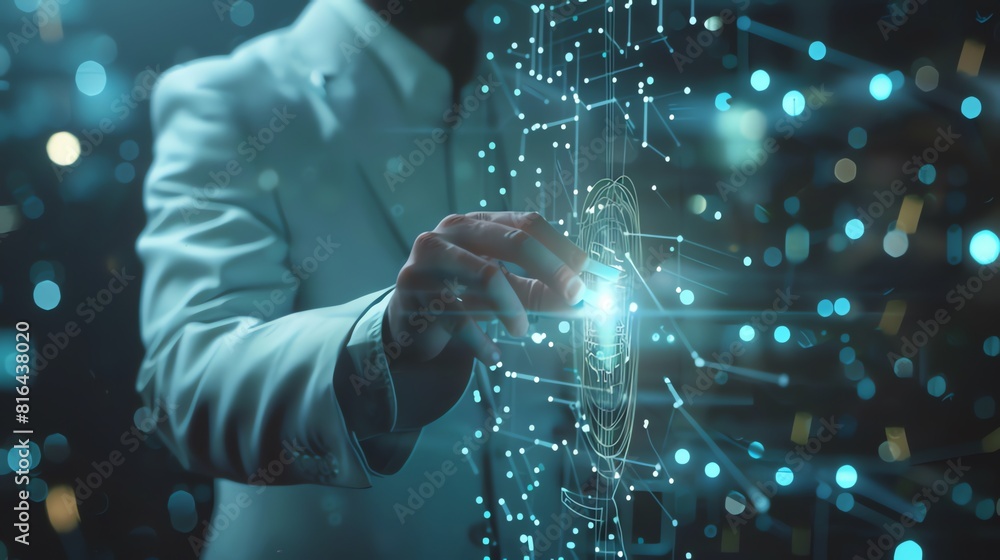 Businessman moving digital data with a tactile
Businessman moving digital data with a tactile