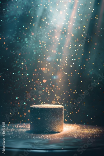 Pedestal for product display empty with fireworks festival and confetti background anniversary atmosphere