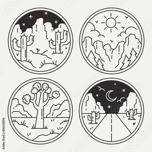 National Park Desert Simple Line Illustration