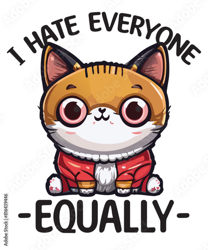 I hate everyone equally funny cat lover T-shirt design vector, Cat saying shirt, Cat meme shirt, funny Cat shirt vector, cute cat, cat dad, cat mom
