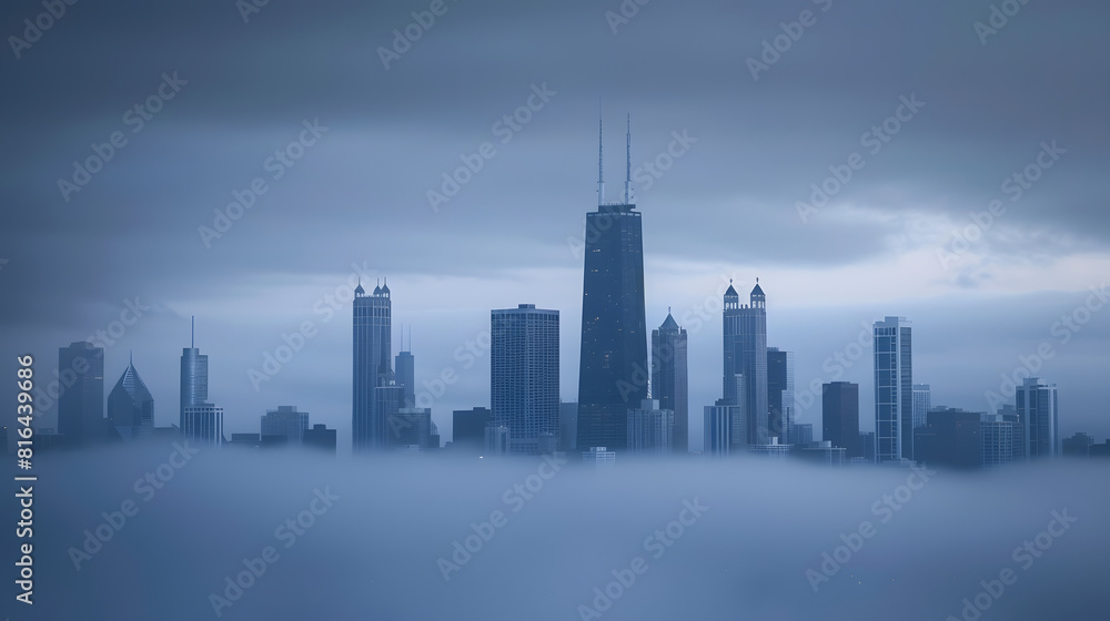 Fototapeta premium Chicago skyline silhouette in the fog : Generative AI