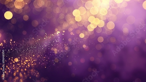 Abstract blur bokeh banner background. Gold bokeh on defocused emerald purple background  photo