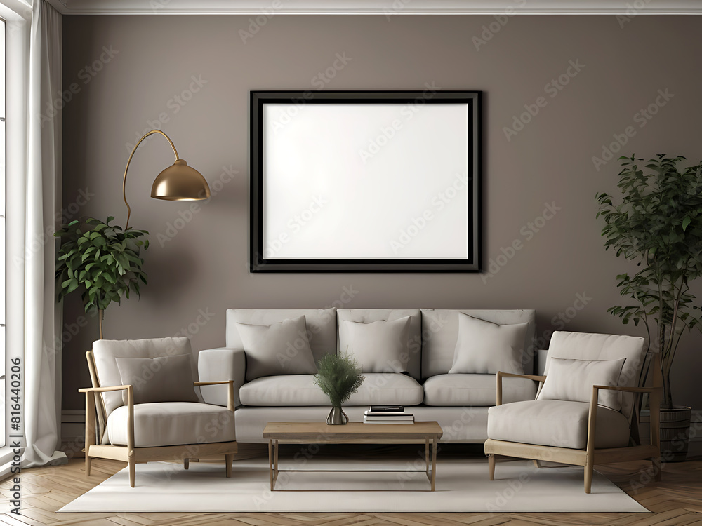 Living Room Wall Poster Display in Modern Interior Design. Living Room Wall Poster Display in Modern Interior Design.