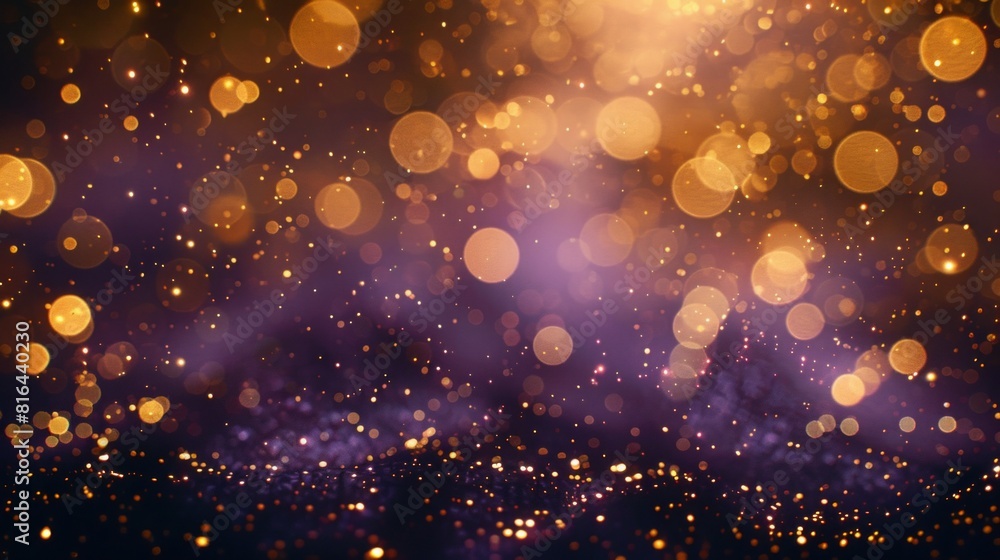 Abstract blur bokeh banner background. Gold bokeh on defocused emerald purple background Abstract blur bokeh banner background. Gold bokeh on defocused emerald purple background