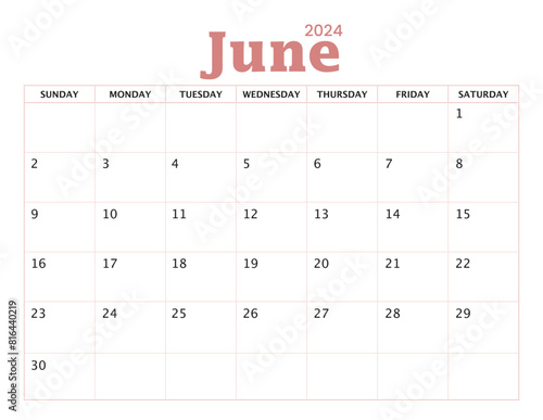 June 2024 Calendar sunday start