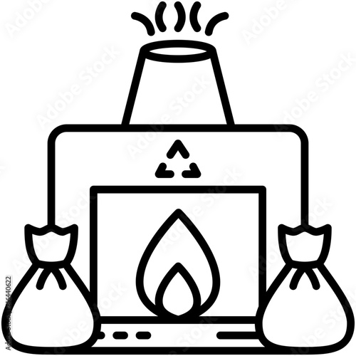 Incinerator Icon. Combustor Waste To Energy Pictogram Graphic Illustration. Isolated Simple Line Icon For Infographic, App and Web Button.