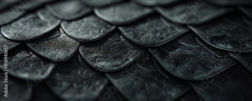 A close up of dark gray and brown dragon scales, Ai Generative photo