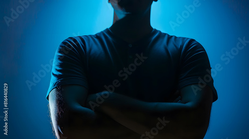 Photo of mans isolated silhouette with arms crossed : Generative AI photo