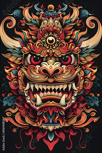 Vibrant Ethnic Tattoo Design Inspired by Indonesian Cultures and Mythical Creatures