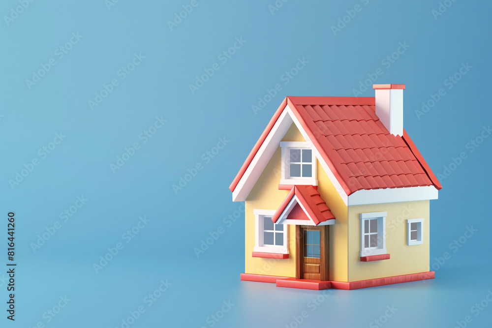 3D cartoon model house 3D rendering, real estate economy concept illustration 3D cartoon model house 3D rendering, real estate economy concept illustration
