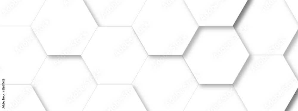 Abstract white hexagonal geometric background with shadow. Luxury White 3D futuristic honeycomb mosaic white background. Abstract white lines background. Vector Illustration.