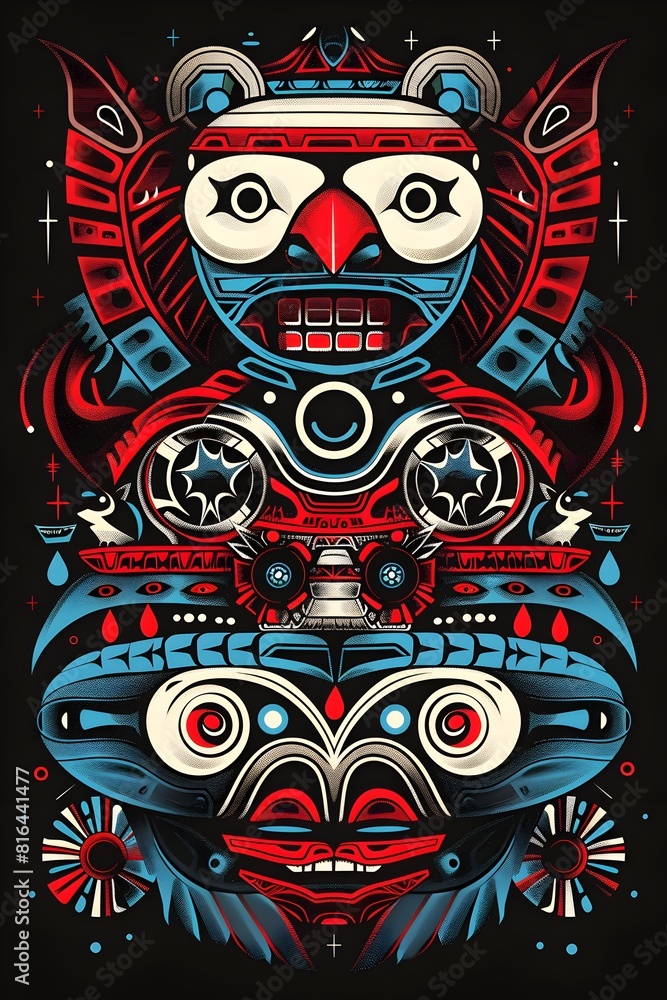 Vibrant Inuit Inspired Tattoo Design with Flair Otherworldly Arctic Symbols and Totems on Dark Background Vibrant Inuit Inspired Tattoo Design with Flair Otherworldly Arctic Symbols and Totems on Dark Background