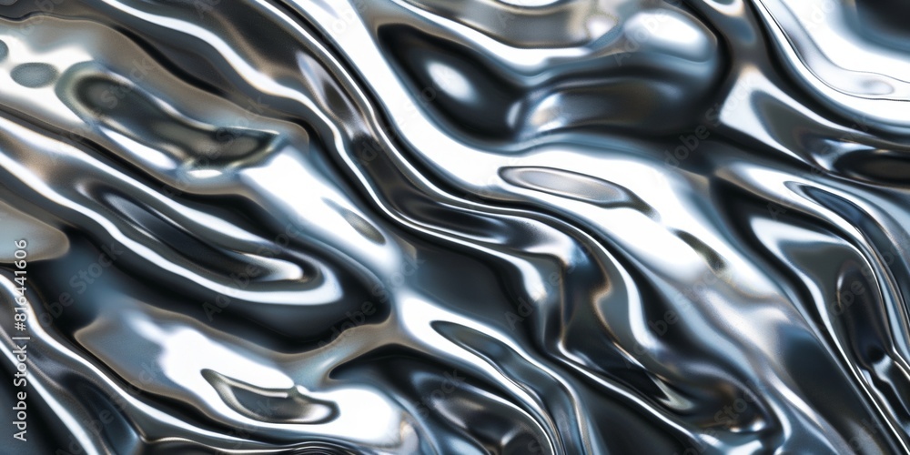3D render of fluid silver metal waves in the style of an abstract background with a shiny chrome texture. 3D render of fluid silver metal waves in the style of an abstract background with a shiny chrome texture.