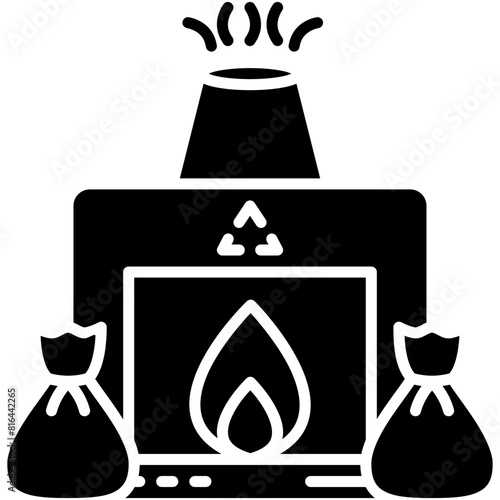 Incinerator Icon. Combustor Waste To Energy Pictogram Graphic Illustration. Isolated Simple Solid Icon For Infographic, App and Web Button.