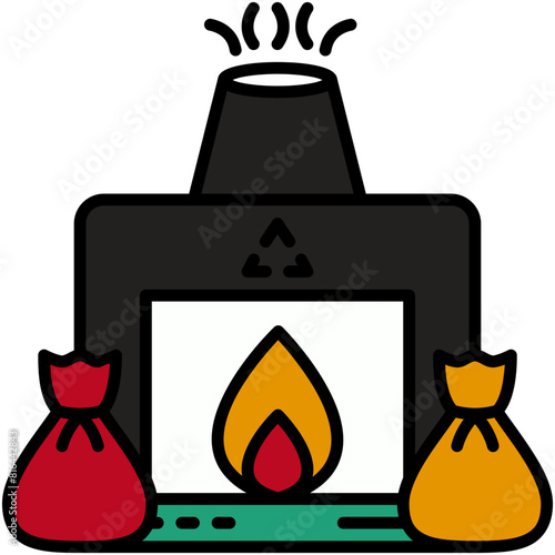 Incinerator Icon. Combustor Waste To Energy Pictogram Graphic Illustration. Isolated Simple Filled Line Icon For Infographic, App and Web Button.