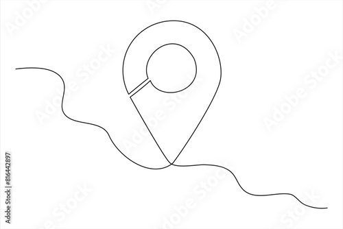 continuous one line google map point route directions and location outline vector art illustration