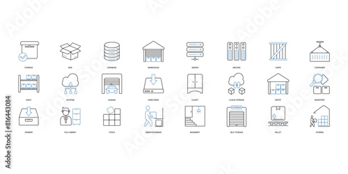 Storage icons set. Set of editable stroke icons.Set of Storage
