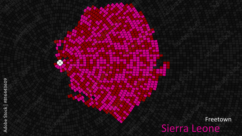 A map of Sierra Leone is presented as a mosaic with a dark background ...