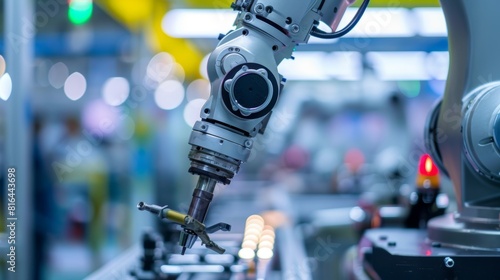 Close-up of a robotic arm in action  highlighting precision in automatic assembly production for car manufacturing  isolated background