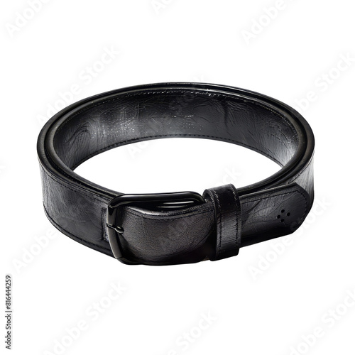 Black leather belt isolated on transparent background