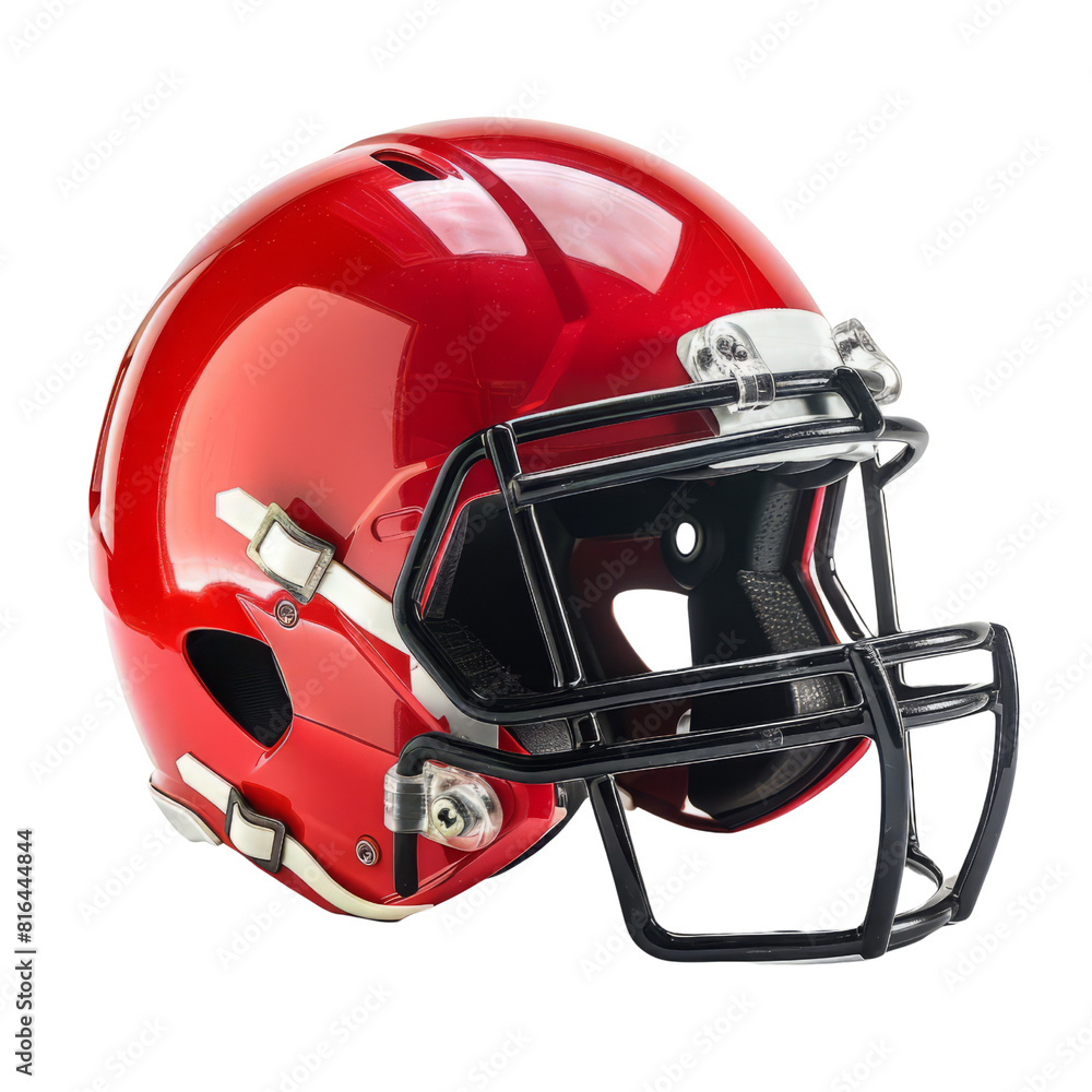 Fototapeta premium Red American football helmet isolated on white background.