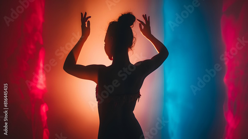 Sexy and beautiful dancer woman body hands silhouette from behind : Generative AI