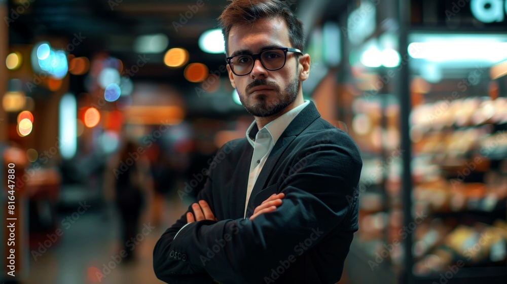Obraz premium portrait businessman stand on digital background