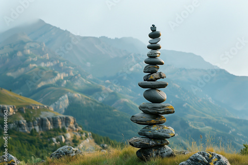 Stack of Stones Atop Mountain