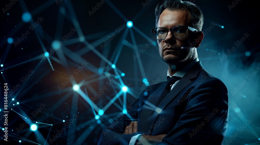 portrait businessman stand on digital background portrait businessman stand on digital background