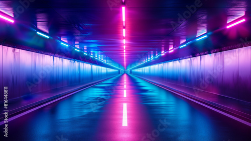 Illuminated Tunnel With Blue and Purple Lights