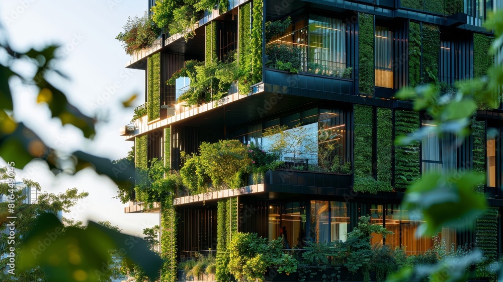 Close-up on elements of sustainable buildings interwoven with natural greenery, highlighting urban green spaces, studio lighting Close-up on elements of sustainable buildings interwoven with natural greenery, highlighting urban green spaces, studio lighting
