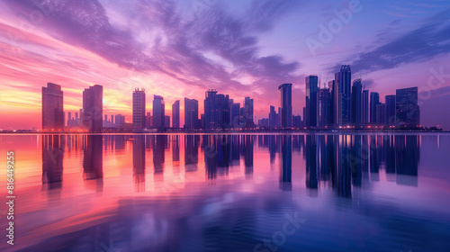 Dubai Skyline Reflecting at Sunset