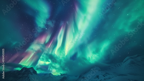Aurora Borealis Illuminates Sky Above Snowy Mountain © Nelson