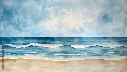 Minimalist Watercolor Painting of a Seaside Scene © AhmadTriwahyuutomo