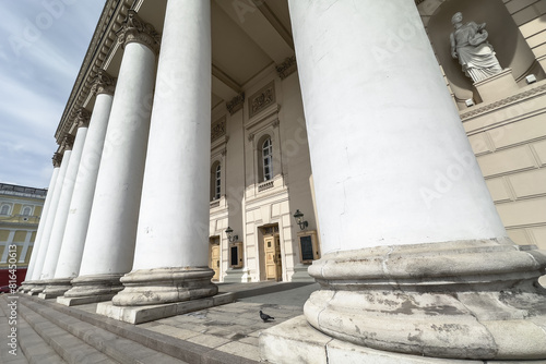 Columns of the Bolshoi Theater in Moscow. The main entrance to the theater.