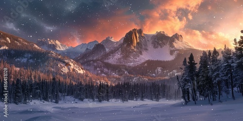 Affect of Winter Storm on Rocky Mountain National Park at Sunrise