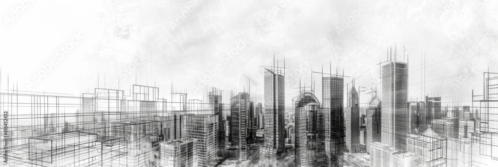 City Drawing. Abstract Urban Cityscape Sketch with Architectural Buildings and Background City Drawing. Abstract Urban Cityscape Sketch with Architectural Buildings and Background