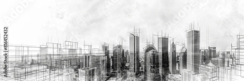 City Drawing. Abstract Urban Cityscape Sketch with Architectural Buildings and Background