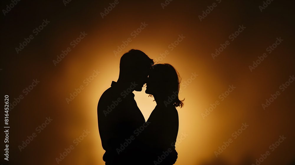 Silhouette a happy couple holding each other : Generative AI