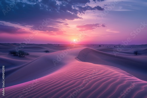 Desert Nature. Scenic Dusk Landscape Photo of Liwa Oasis in Abu Dhabi photo