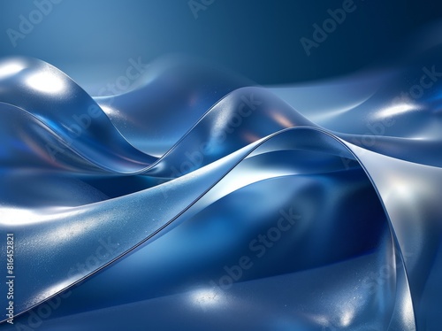 Vector illustration of an abstract blue background featuring a luminous effect and glow. The design includes curved lines, white waves, sun rays, and bokeh, making it suitable for presentations