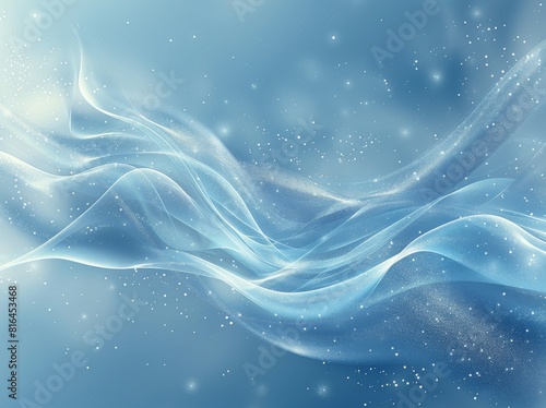 Vector illustration of an abstract blue background featuring a luminous effect and glow. The design includes curved lines, white waves, sun rays, and bokeh, making it suitable for presentations