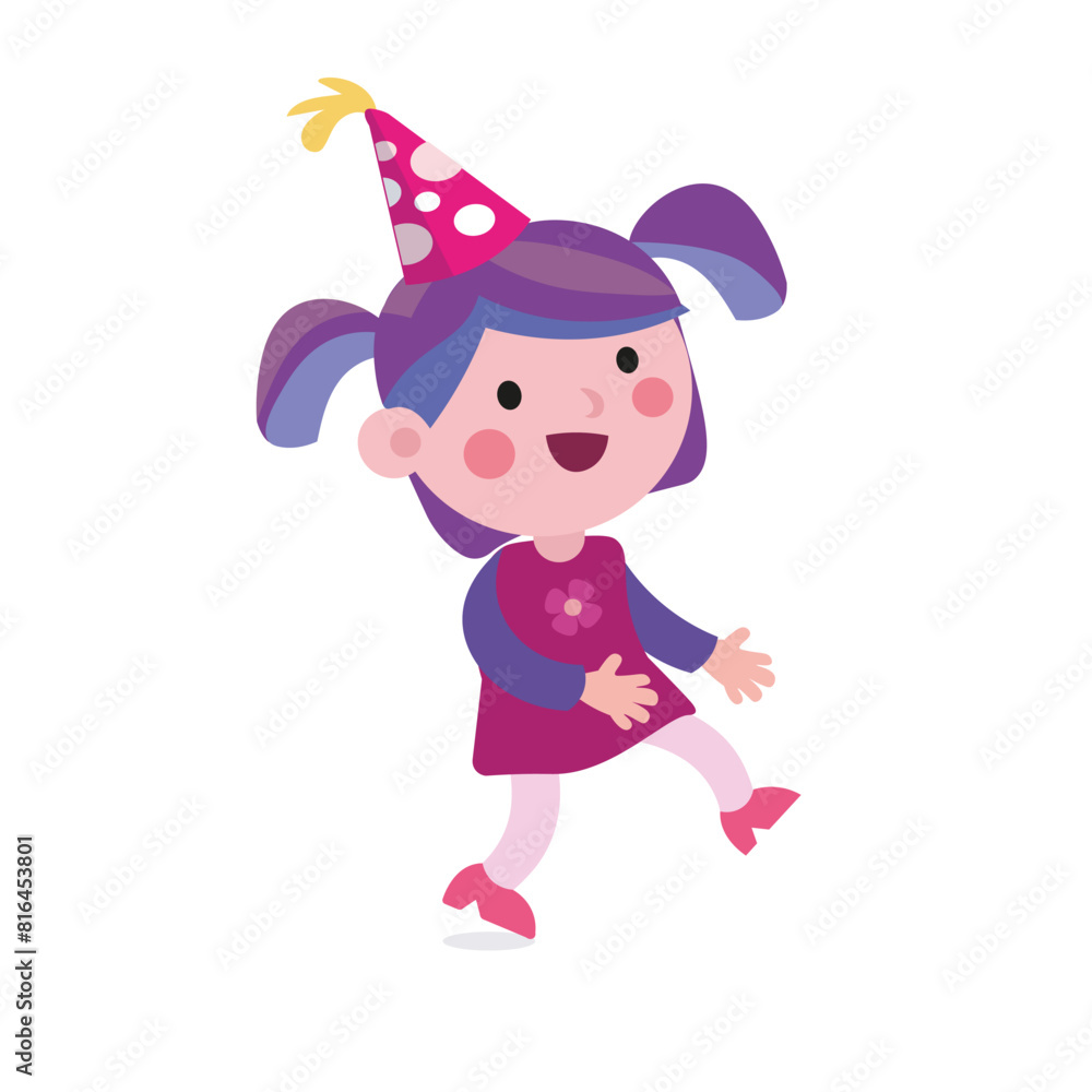 Cute little girl with cap. Birthday. Cartoon vector isolated illustration for design. Cute little girl with cap. Birthday. Cartoon vector isolated illustration for design.