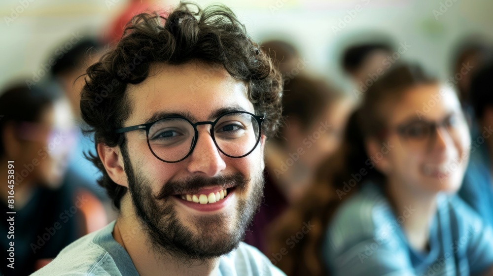 portrait cheerfully of teacher in the class portrait cheerfully of teacher in the class