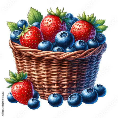 Basket of berries with strawberries and blueberries