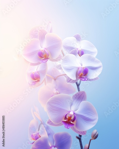 A beautiful orchid with a gradient background of purple and blue.