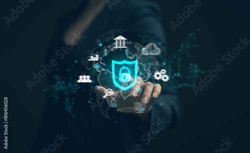 Security lock technology helps protect personal information.Global cyber security protection concept Personal information protection and protection of financial transactions
