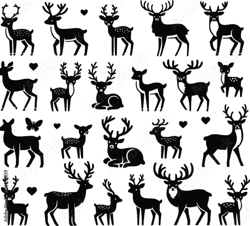 deer silhouette set vector
